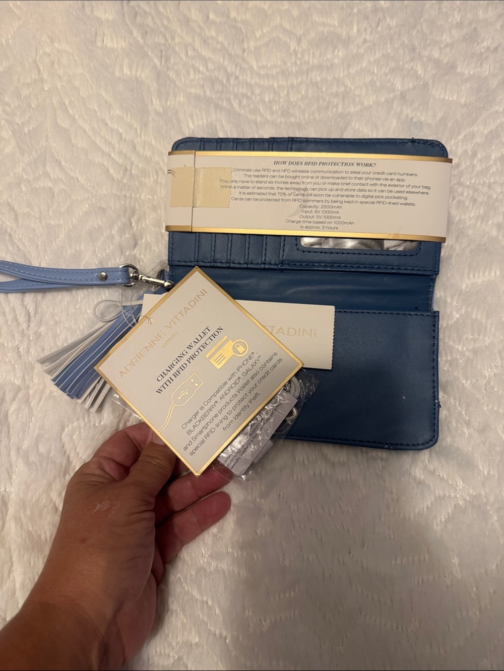 Adrienne Vittadini Navy Blue RFID Wristlet Clutch with Tassel